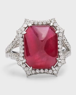 Platinum Sugarloaf Ruby Ring with Diamonds