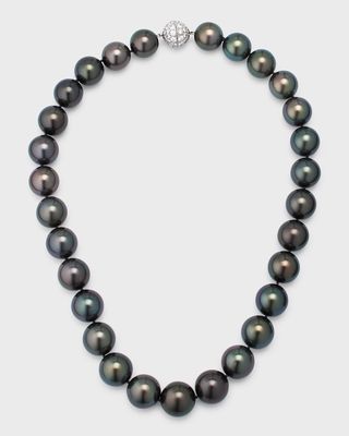 Platinum Tahitian Pearl Necklace with Diamond Clasp, 15-16.9mm