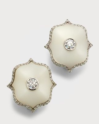 Platinum, White Ceramic and F/VVS1-VS Diamond Mini Lotus Earrings