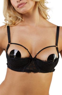 Playful Promises Fallon Mesh & Lace Open Cup Underwire Bra in Black