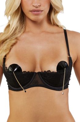 Playful Promises Marlowe Embroidered Mesh Open Cup Underwire Bra in Black