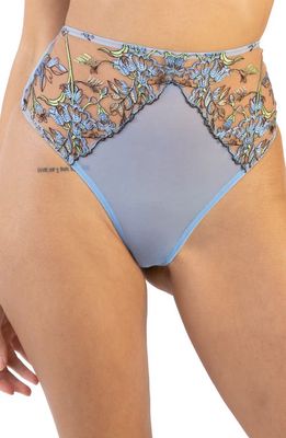 Playful Promises Mayla Floral Embroidered High Waist Thong in Blue