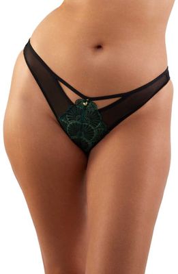 Playful Promises Mia Deco Embroidered & Mesh Briefs in Black And Jade