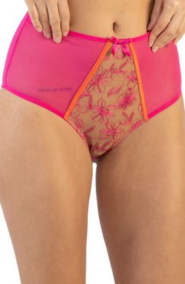Playful Promises Olivia High Waist Embroidered Mesh & Satin Briefs in Pink