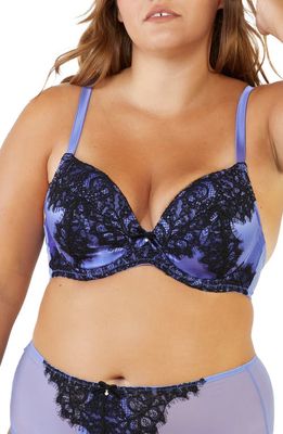 Playful Promises Stevie Lilac Satin & Lace Underwire Plunge Bra in Lilac/Black