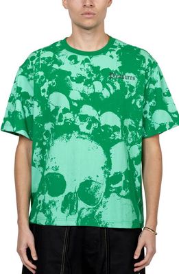 PLEASURES Despair Oversize Skull Print T-Shirt in Green
