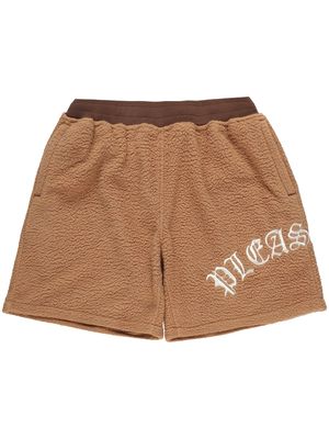 Pleasures embroidered-logo fleece shorts - Brown