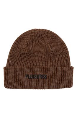 PLEASURES Everyday Logo Embroidered Beanie in Brown