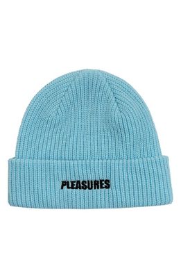PLEASURES Everyday Logo Embroidered Beanie in Light Blue