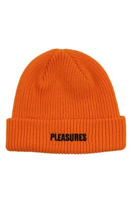 PLEASURES Everyday Logo Embroidered Beanie in Orange