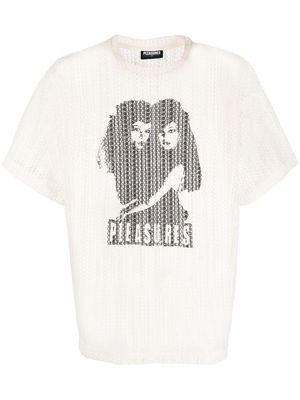 Pleasures graphic-print crochet T-shirt - Neutrals