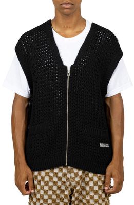 PLEASURES Hombre Zip Front Sweater Vest in Black