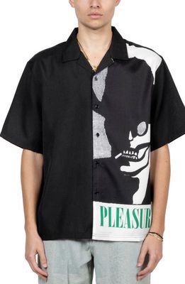 PLEASURES Immoral Short Sleeve Button-Down Camp Shirt in Black