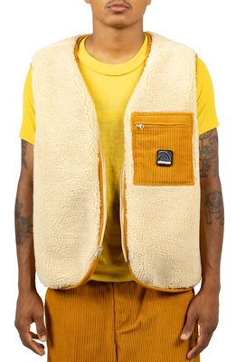 PLEASURES Infinite Reversible Fleece & Corduroy Vest in Beige/Orange