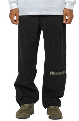 PLEASURES Levy Logo Embroidered Corduroy Wide Leg Pants in Black