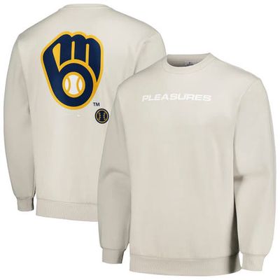 PLEASURES Men's Gray Milwaukee Brewers Ballpark Pullover Sweatshirt