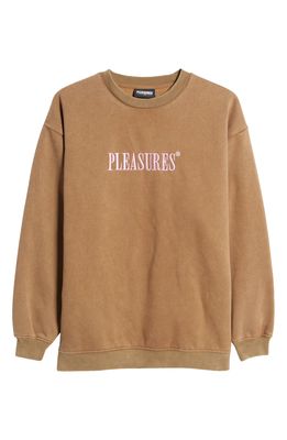 PLEASURES Men's Oversize Sour Wash Crewneck Sweatshirt in Brown