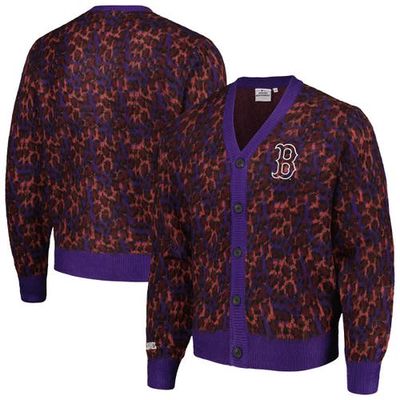 PLEASURES Men's Purple Boston Red Sox Cheetah Cardigan Button-Up Sweater