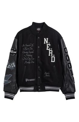 PLEASURES Nerd Varsity Jacket in Black