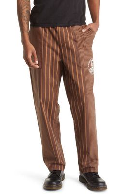 PLEASURES Optics Easy Stripe Cotton Pants in Brown