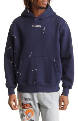 PLEASURES Safety Pin Cotton Blend Hoodie in Navy