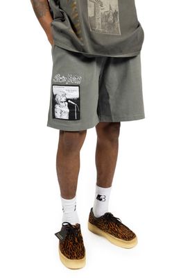 PLEASURES Singer Drawstring Cotton Shorts in Charcoal