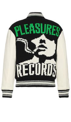 Pleasures Smoke Knitted Varsity Jacket in Black