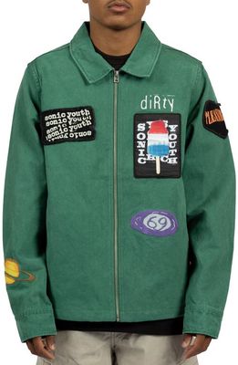 PLEASURES Sonic Youth Patch Work Jacket in Green