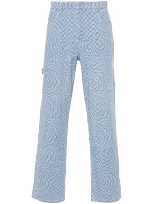 Pleasures Washy Double Knee check-print cotton trousers - Blue