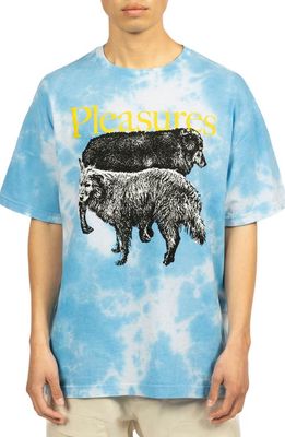 PLEASURES Wet Dogs Tie Dye Cotton Graphic T-Shirt in Blue Dye