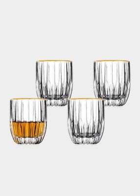 Pleat Crystal Double Old-Fashioned Glasses with Gold Rim, Set of 4