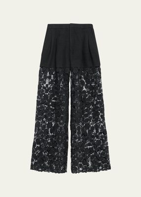 Pleat Front Corded Lace Wide Leg Pants