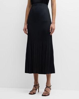 Pleated A-line Crepe De Chine Midi Skirt