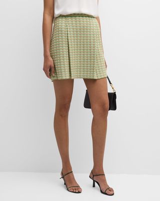 Pleated A-Line Tweed Knit Mini Skirt