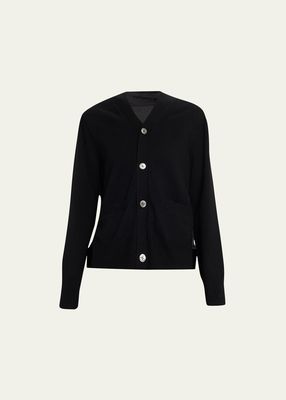 Pleated-Back Wool Button Down Cardigan
