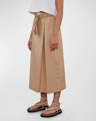 Pleated Belted A-Line Midi Skirt