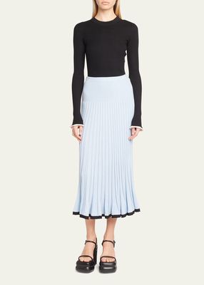 Pleated Cashmere Midi Skirt with Contrast Tipping