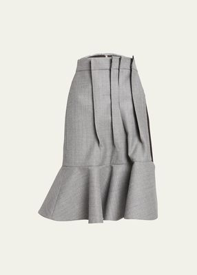 Pleated Chalk Stripe Dual Panel Pencil Skirt