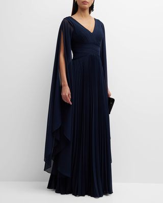 Pleated Chiffon Fly-Away Gown
