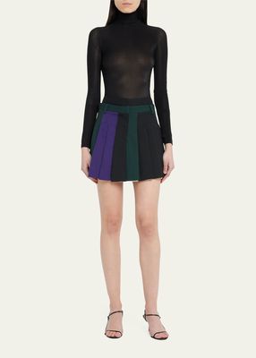 Pleated Colorblock Mini Wool Skirt