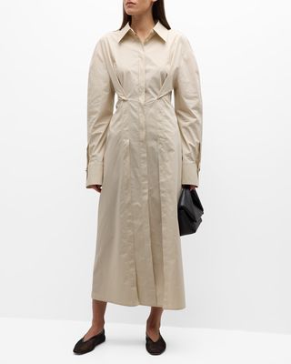 Pleated Cotton-Poplin Shirtdress