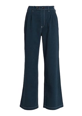 Pleated Cotton Twill Wide-Leg Trousers