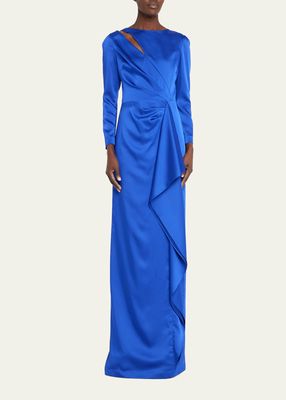 Pleated Cutout Satin Crepe Gown