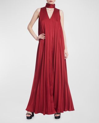 Pleated Cutout Trapeze Gown
