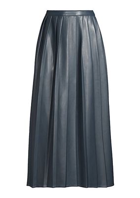Pleated Faux-Leather Midi Skirt