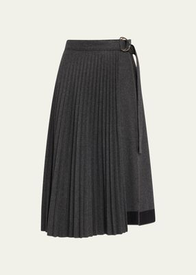 Pleated Flannel Midi Wrap Skirt
