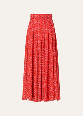 Pleated Floral-Print Cotton Voile Maxi Skirt