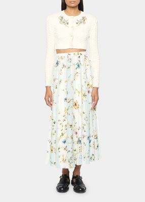 Pleated Floral Print Midi Skirt