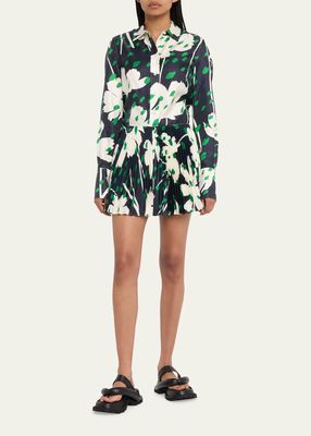 Pleated Floral-Print Mini Skirt