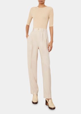 Pleated-Front Tapered High-Waist Trousers